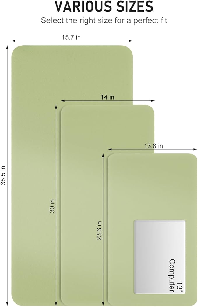 Desk Pad, 23.6" x 13.8" PU Leather Non-Slip Desk Mat Large Mouse Pad for Desktop, Waterproof Laptop Computer Writing Mat for Office, Home, Work, Gaming, Green