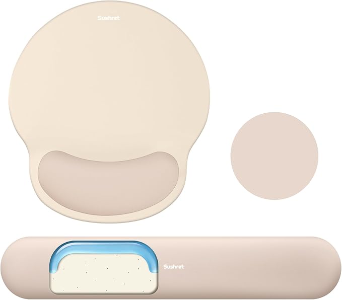 Sushret Mouse Pad and Keyboard Wrist Rest, 3-in-1 Gel Memory Foam Ergonomic Mouse Pad with Wrist Rest Set, Gaming Mousepad Arm Cushion Support for Computer Office Desk Accessories Cute Setup,Apricot