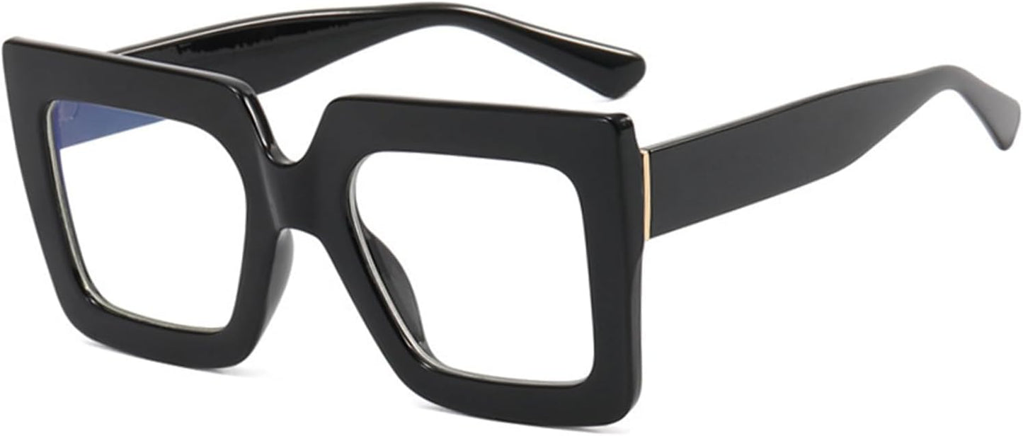 Onrtry Oversized Square Blue Light Glasses for Women Men Thick Frame Big Computer Eyewear Non-Prescription Eyeglasses