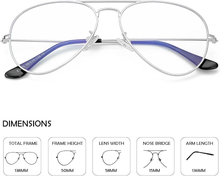 Aviator Clear Lens Glasses for Women Men Non-prescription Eyeglasses Blue Light Blocking Lens Metal Frame