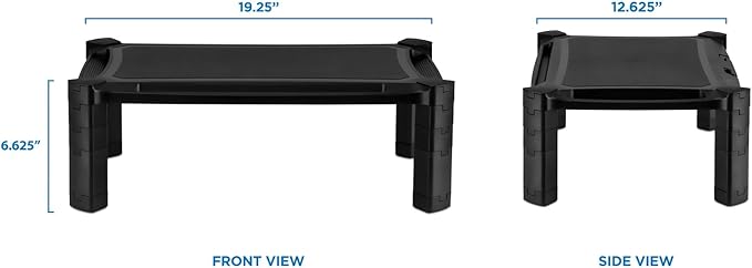 Mount-It! Desktop Computer Monitor Riser - Height Adjustable Tabletop Stand Shelf for PC and Laptop Displays and Printers, 19 x 13 Inch, 6.6” High, Black, MI-7851
