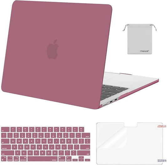 MOSISO Compatible with MacBook Air 13 inch Case M5 2026 M4 2025 M3 M2 2024-2022 A3449 A3240 A3113 A2681,Hard Shell&Keyboard Cover&Screen Film&Pouch for MacBook Air 13.6 inch Case, Dusty Rose