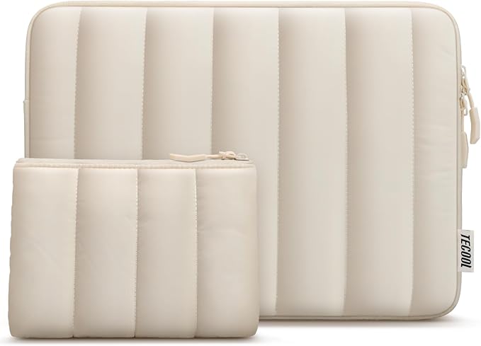 TECOOL Puffy Laptop Case 16 inch,Laptop Sleeve 16 inch for 16 inch Notebook MacBook Pro 16" Lenovo Thinkpad HP Acer Asus Dell Chromebook,Protective Waterproof 16 Inch Sleeve with Small Case,Beige