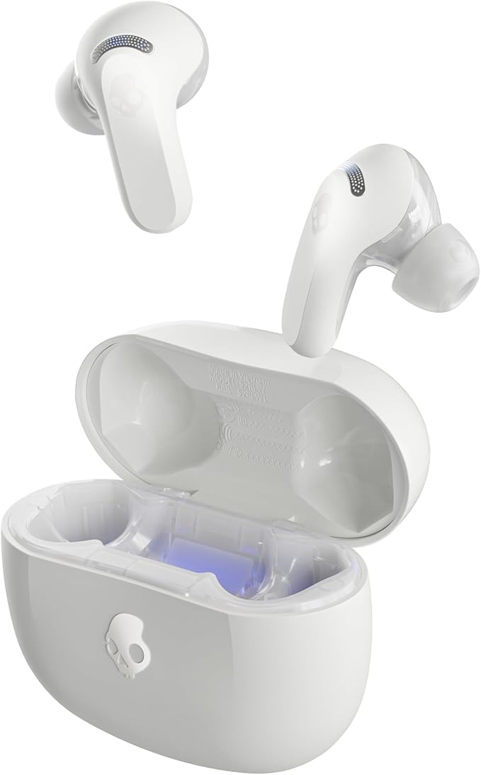 Skullcandy Rail ANC Wireless Earbuds, Bluetooth Headphones, Active Noise Cancelling, Up to 38 Hours Battery, Microphone for iPhone Android, Customizable via Skull-iQ App - Bone