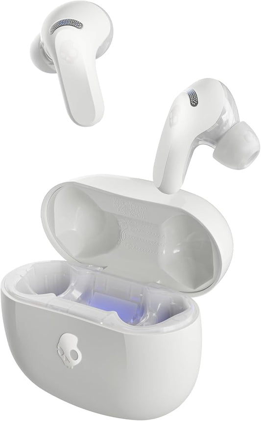 Skullcandy Rail ANC Wireless Earbuds, Bluetooth Headphones, Active Noise Cancelling, Up to 38 Hours Battery, Microphone for iPhone Android, Customizable via Skull-iQ App - Bone