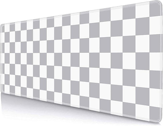 Grey Checkered Desk mat, Boho Gray Pattern Large Mouse Pad, Desk Protector Pad Writing Mat for Work Home Decor, Gaming Mousepad, Big Mouse Mat for Office Computer Laptop, 31.5 X 11.8 in