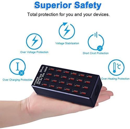 24-Port 100W (20 A) USB Charging Station, Home-Sized Desktop USΒ Fast Charger, Multiple USB Desktop Chargers for Hotels, Schools, Shops, Shopping malls and Travel