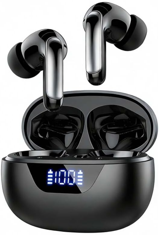 Wireless Earbuds Bluetooth 5.3, 48H Playtime LED Power Display, IPX7 Waterproof Stereo Earphones, Deep Bass Touch Control, Noise Cancelling Mic for Sports, Running, Phone, Tablet, Laptop