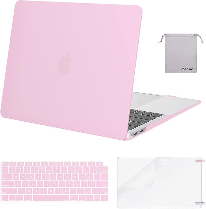 MOSISO Compatible with MacBook Air 13 inch Case M1 Chip 2021-2018 Release A2337 A2179 A1932, Plastic Hard Shell&Keyboard Cover&Screen Film&Storage Bag for MacBook Air 13.3 inch Case, Clear Pink