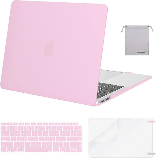 MOSISO Compatible with MacBook Air 13 inch Case M1 Chip 2021-2018 Release A2337 A2179 A1932, Plastic Hard Shell&Keyboard Cover&Screen Film&Storage Bag for MacBook Air 13.3 inch Case, Clear Pink