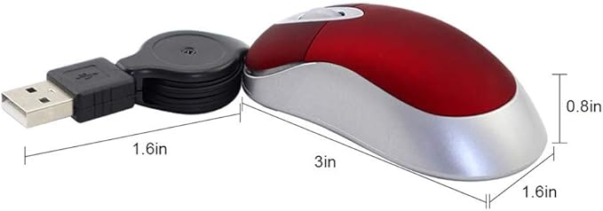 SHARE SUNSHINE Mini Small Travel Optical Mouse Portable USB Wired Mouse with Retractable USB Cord for PC Laptop Computer Desktop Office Business Home School Kids Girls Boys Women Men Gift(Red)