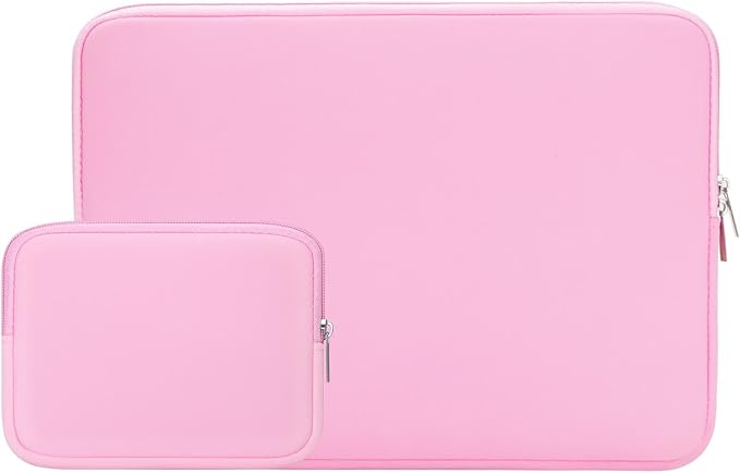 RAINYEAR Laptop Sleeve Case Compatible with 13.3 Inch Notebook Computer Tablet Chromebook 14" MacBook Pro/Max M1 M2 M3 M4 M5 Soft Carrying Bag Zipper Protective Cover with Accessories Pouch (Pink)