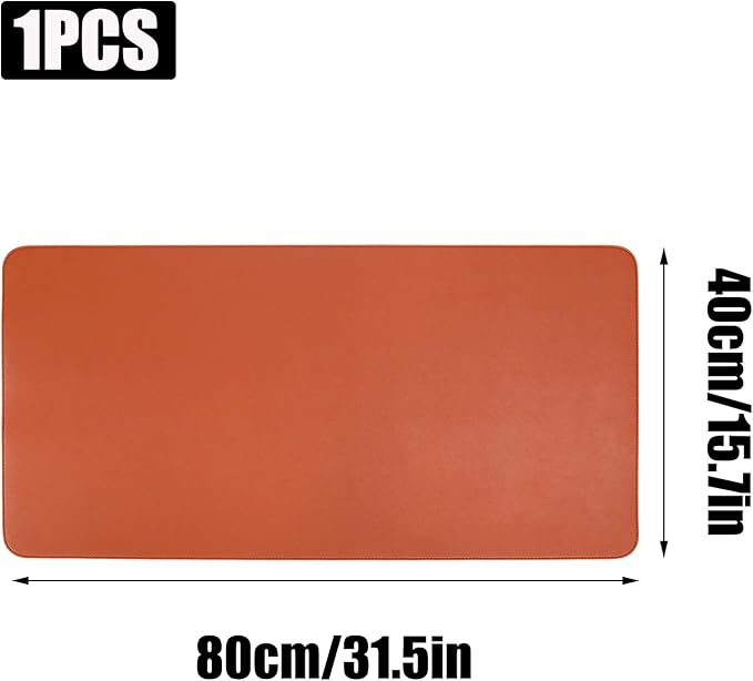 Double-Sided Keyboard Mouse Pad, 31.5"x15.7" PU Leather and Cork Desk Mat Large Overlocked-Edge Desk Pad with Matching Thread, Orange