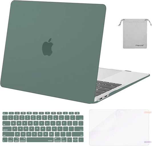 MOSISO Compatible with MacBook Air 13 inch Case M1 Chip 2021-2018 Release A2337 A2179 A1932, Plastic Hard Shell&Keyboard Cover&Screen Film&Storage Bag for MacBook Air 13.3 inch Case, Midnight Green