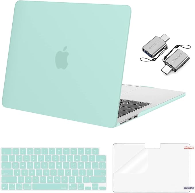 MOSISO Compatible with MacBook Air 13 inch Case M5 2026 M4 2025 M3 M2 2024-2022 A3449 A3240 A3113 A2681, Hard Shell&Keyboard Cover&Screen Film&Type C for MacBook Air 13.6 inch Case, Mint Green