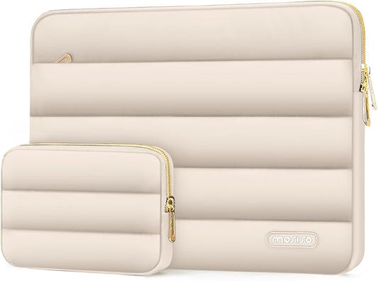 MOSISO Laptop Case 14 inch, 14 inch Puffy Laptop Sleeve Compatible with HP Lenovo Dell ASUS Acer, HP Stream, Dell Latitude, Lenovo IdeaPad, Polyester Horizontal Bag with Small Case, Sand