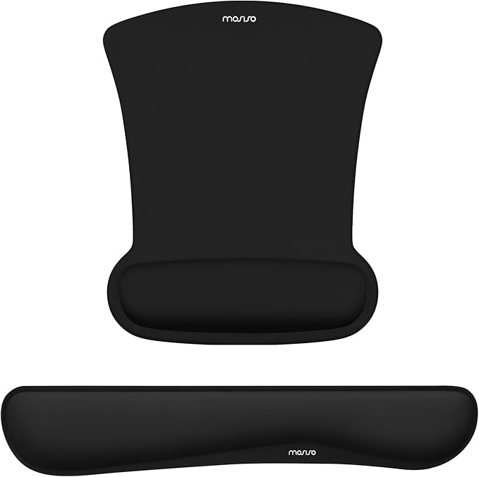 MOSISO Wrist Rest Support for Mouse Pad & Keyboard Set, Ergonomic Mousepad Non-Slip Base Home/Office Pain Relief & Easy Typing Cushion with Neoprene Cloth & Raised Memory Foam, Black