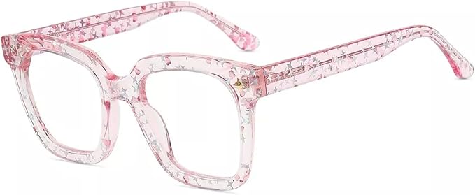 Firmoo Oversized Blue Light Glasses for Women Men Large Frame Anti Eyestrain & UV Protection Computer Gaming Blue Blocker Eyeglasses(Glare Pink)
