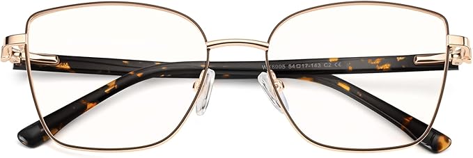Dollger Blue Light Blocking Glasses for Women Trendy Oversized Computer Eyeglasses Cat Eye Metal Frame bluelight glasses Gold