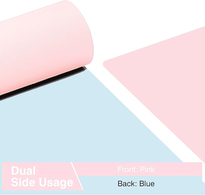 TOWWI Dual Sided Desk Pad, Large Desk Mat, Waterproof Desk Blotter Protector Mouse Pad, Leather Desk Pad Large for Keyboard and Mouse (36" x 17", Blue/Pink)