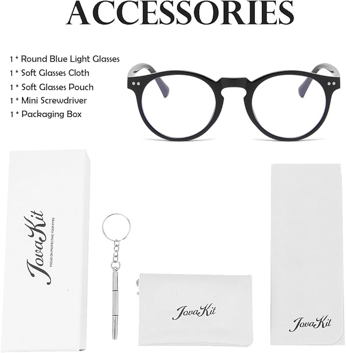 JOVAKIT Round Blue Light Glasses for Women Men Fashion Retro 90s Small Frame Computer Eyeglasses Anti Eyestrain