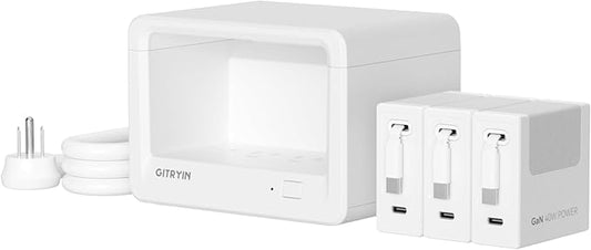 Gitryin 11-in-1 Desktop Charging Station with 3 Retractable Wall Chargers, 40W USB-C Power Strip with 5 AC, 3 USB C, 3 Type-C 33.5in Cables, Extension Cord with 1020J Surge Protection for Home Office