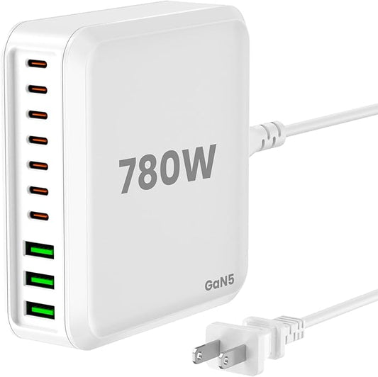 780W USB C Charger Block Fast 10-Port USB C Charging Station GaN PD 120W Laptop Charger Adapter for MacBook Pro/Air, DELL, iPad, iPhone, Samsung Galaxy White