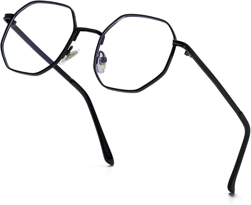 JOVAKIT Polygon Blue Light Blocking Glasses for Women Men Vintage Octagon Square Non-prescription Metal Eyeglasses