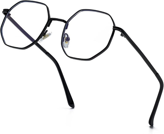 JOVAKIT Polygon Blue Light Blocking Glasses for Women Men Vintage Octagon Square Non-prescription Metal Eyeglasses