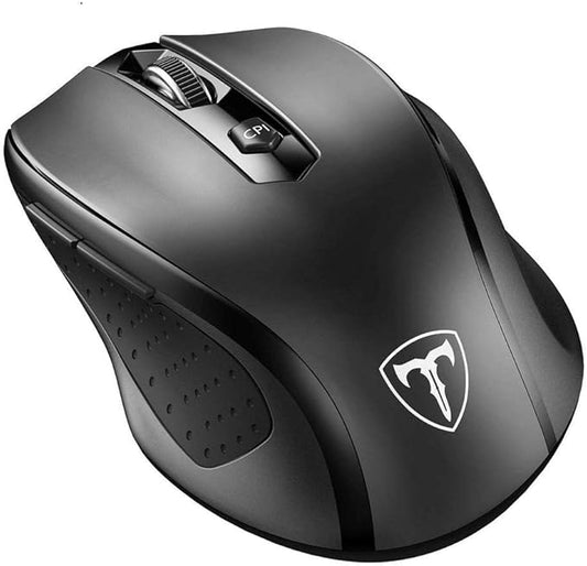 2.4G Wireless Mouse Portable Mobile Optical Mouse with USB Receiver, 5 Adjustable DPI Levels, 6 Buttons for Notebook, PC, Laptop, Computer, MacBook - Black - New (Single)