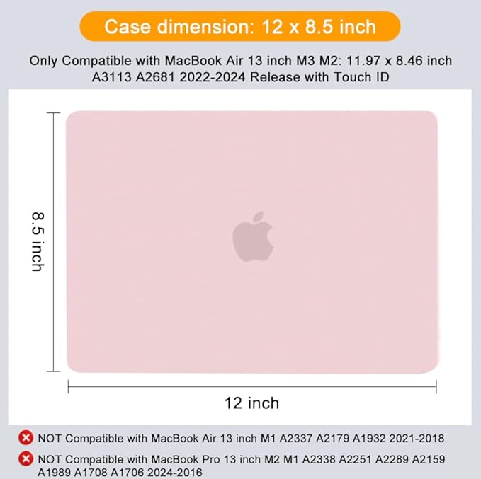 MOSISO Compatible with MacBook Air 13 inch Case M5 2026 M4 2025 M3 M2 2024-2022 A3449 A3240 A3113 A2681, Hard Shell&Keyboard Cover&Screen Film&Type C for MacBook Air 13.6 inch Case, Baby Pink