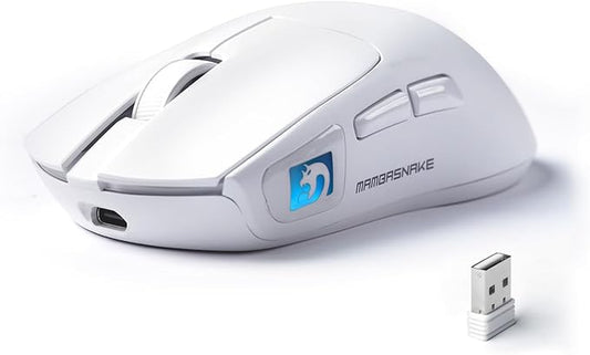 MAMBASNAKE M4 Wireless Gaming Mouse, 52g Lightweight BT/2.4Ghz/Wired Computer Mouse, PAW3311 24K DPI Optical Sensor, 200h Battery Life, Programmable Mice for PC/Win/Mac(White)