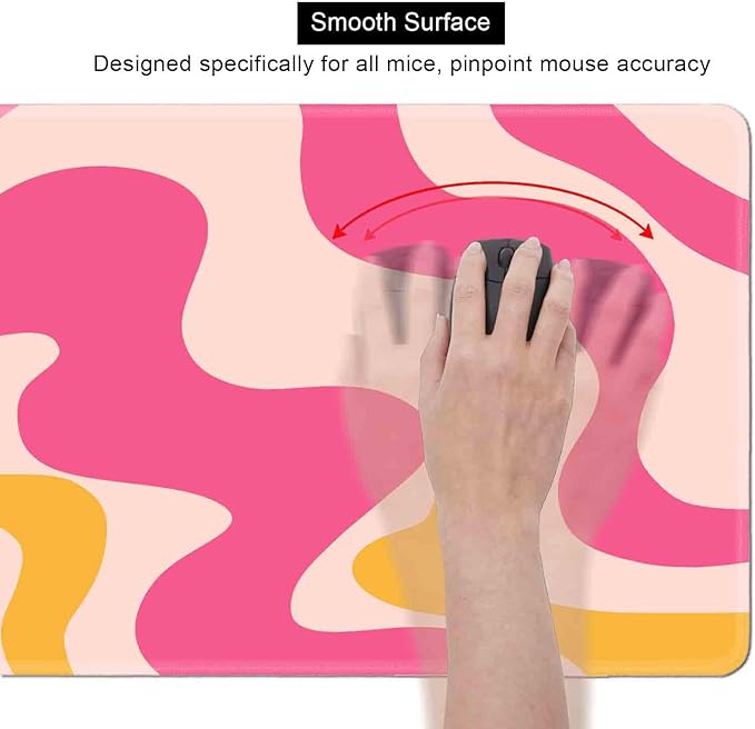 Pink Abstract Wave Desk Pads, Swirl Pattern Boho Large Gaming Mouse Pad, Extra Large Mousepad, Aesthetic Desktop Mat for Laptop Work Home Decor, Non-Slip Rubber Computer Pad, 31.5 X 11.8 in
