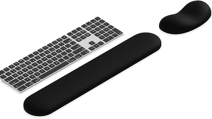 Ergonomic Wrist Rest Set for Keyboard and Mouse | Cooling Gel & Slow-Rebound Memory Foam Palm Support Pad | Luxe Leather, Minimalist, Non-Slip PU Base for Office, Laptop & Gaming (02Black)