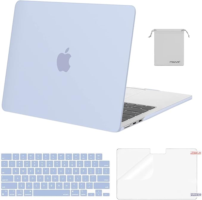 MOSISO Compatible with MacBook Air 13 inch Case M5 2026 M4 2025 M3 M2 2024-2022 A3449 A3240 A3113 A2681,Hard Shell&Keyboard Cover&Screen Film&Pouch for MacBook Air 13.6 inch Case, Pastel Blue