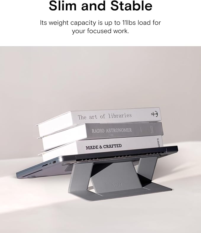MOFT Invisible Slim Laptop Stand, Adhesive And Reusable, Adjustable Perfect Viewing Angles, Compatible with Laptops Up to 15.6", Grey