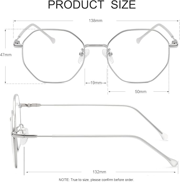 JOVAKIT Polygon Blue Light Blocking Glasses for Women Men Vintage Octagon Square Non-prescription Metal Eyeglasses
