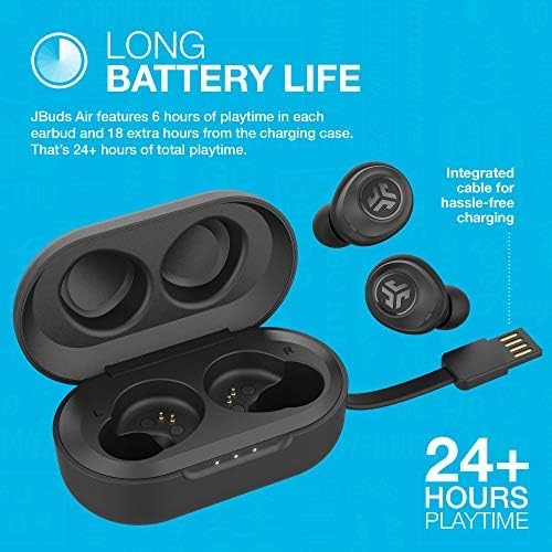 JLab JBuds Air True Wireless Signature Bluetooth Earbuds + Charging Case, Black, IP55 Sweat Resistance, Bluetooth 5.0 Connection, 3 EQ Sound Settings Signature, Balanced, Bass Boost