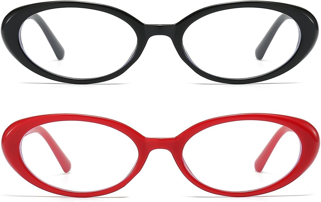 JOVAKIT Oval Blue Light Blocking Glasses for Women Men Vintage Fashion Small 90s Retro Oval Frame Style Eyeglasses