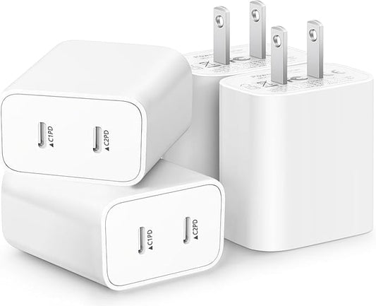USB C Charger Block,4-Pack Dual Port USB C Fast Charging Block,2in1 Dual Ports Plug Wall Chargers,Type C Wall Charger Plug for iPhone 17/17e/17 Pro/17 Pro Max/17 Air/16e/15 Plus/14/13/12Pro/11/XS/XR/X