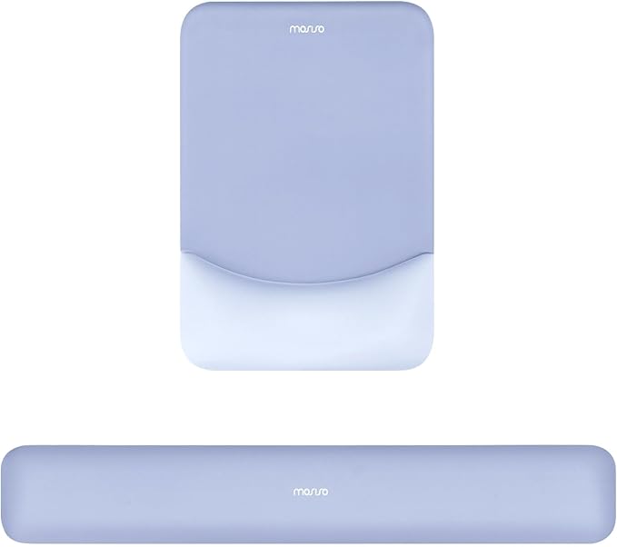 MOSISO Wrist Rest Support for Mouse Pad&Keyboard Set, Rectangular Ergonomic Mousepad Non-Slip Base Home/Office Pain Relief&Easy Typing Pad with Neoprene Cloth&Raised Silicone Lining, Slate Blue