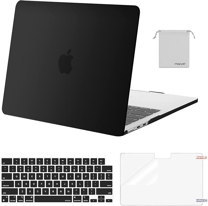 MOSISO Compatible with MacBook Air 13 inch Case M5 2026 M4 2025 M3 M2 2024-2022 A3449 A3240 A3113 A2681,Hard Shell&Keyboard Cover&Screen Film&Pouch for MacBook Air 13.6 inch Case, Black
