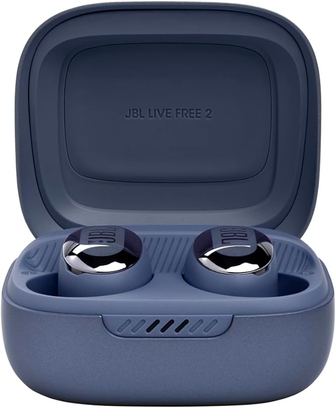 JBL Live Free 2 - True Wireless Noise Cancelling Earbuds, Up to 35hrs of Playtime, 6 mics for Perfect Calls with Zero Noise, IPX5 Waterproof, Oval Tubes for Better Comfort, Isolation, & bass (Blue)