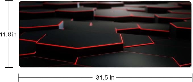 Gaming Mouse Pad Large, Keyboard Mouse Mat Desk Pad, Non-Slip Rubber Base with Stitched Edges Mousepad, 31.5X11.8 inch Abstract Black Hexagon Background with Red Line