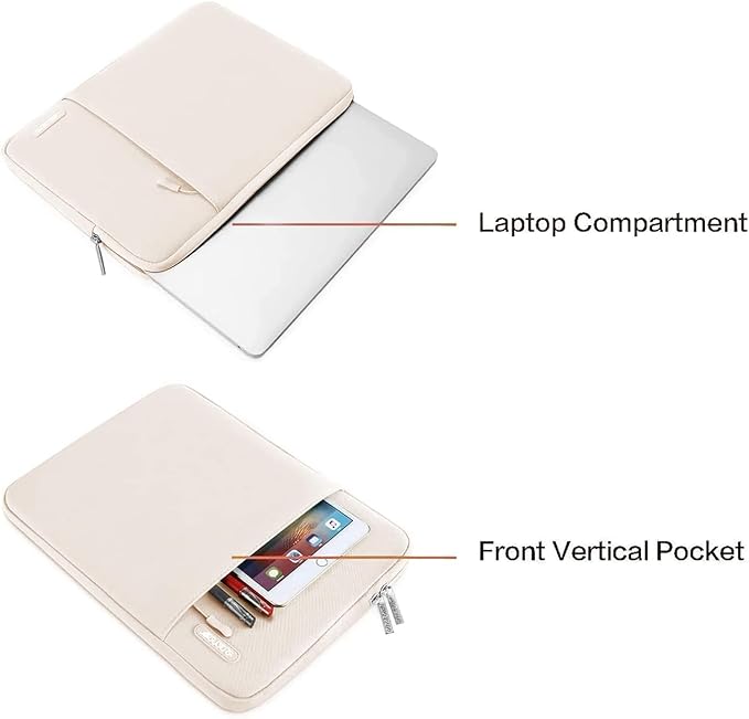 MOSISO Laptop Case 16 inch, 15-15.6 inch Laptop Sleeve Compatible with MacBook Pro 16 M5 M4 M3 M2 M1, HP Acer Dell Lenovo ASUS, Polyester Vertical Computer Sleeve Bag with Pocket, Sand