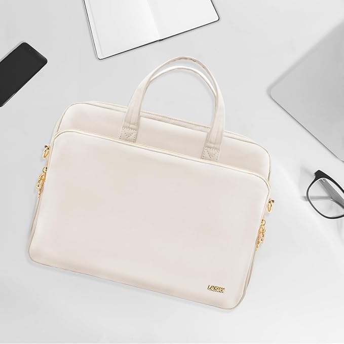 Laptop Case Bag Women Men Computer Sleeve Compatible with MacBook/Dell/HP/Acer/ASUS, Waterproof Shoulder Carrying Briefcase, Beige, 17-17.3 Inch