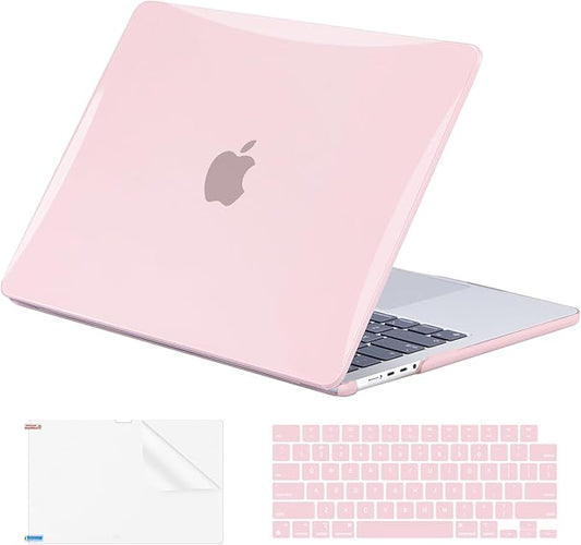 EooCoo Case Compatible with MacBook Pro 14 inch M5 2026-2021 M4 M3 M2 M1 Pro/Max Chip, Hard Shell Cases with Keyboard Cover, Screen Protector - Cute Crystal Pink