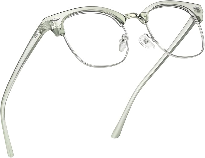Blue Light Blocking Glasses Vintage Half Frame UV Clear Lens Anti Eyestrain Computer Gaming Glasses for Women Men(P48)