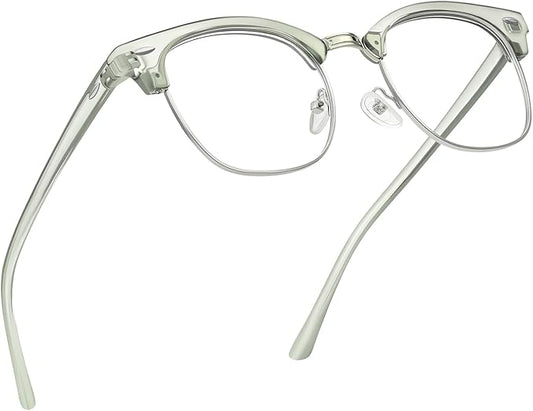 Blue Light Blocking Glasses Vintage Half Frame UV Clear Lens Anti Eyestrain Computer Gaming Glasses for Women Men(P48)
