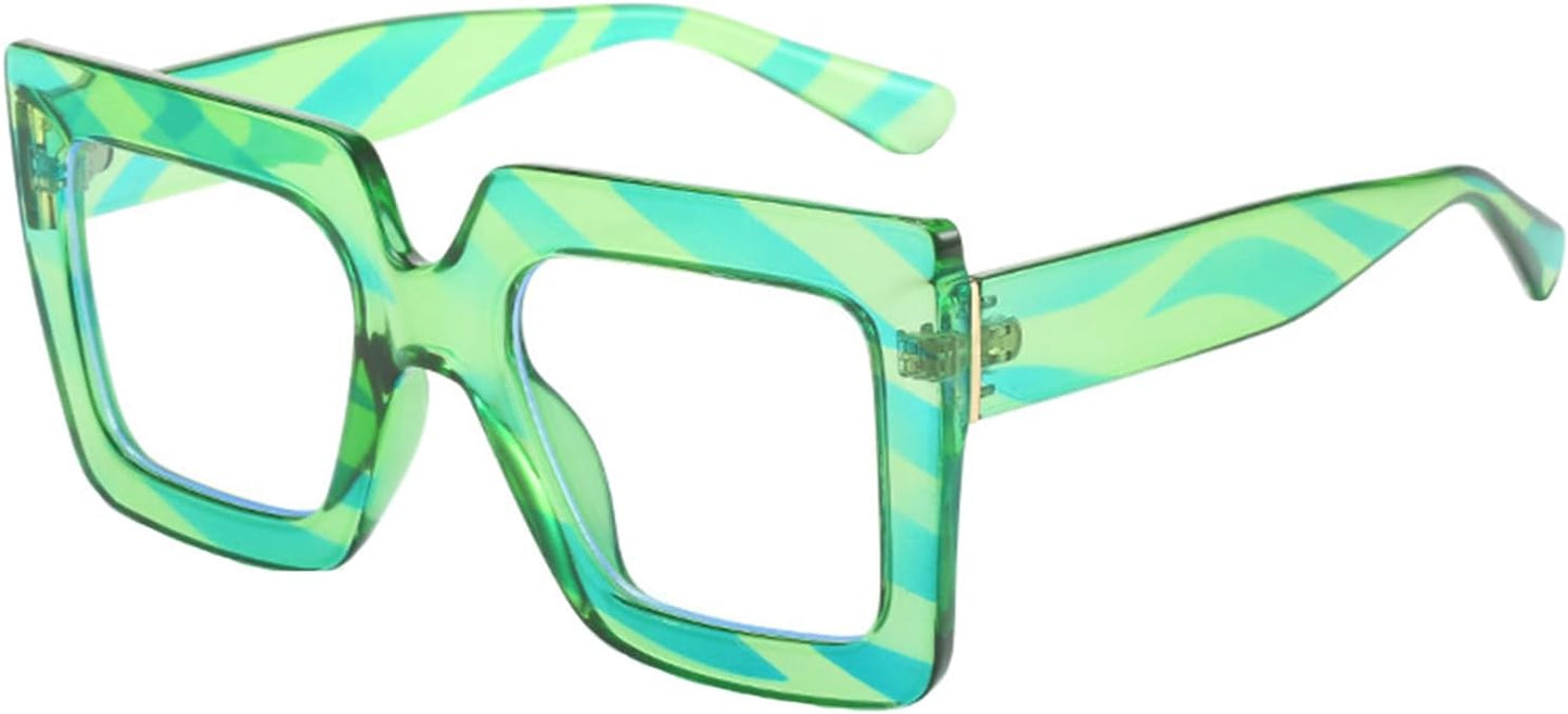 Onrtry Oversized Square Blue Light Glasses for Women Men Thick Frame Big Computer Eyewear Non-Prescription Eyeglasses